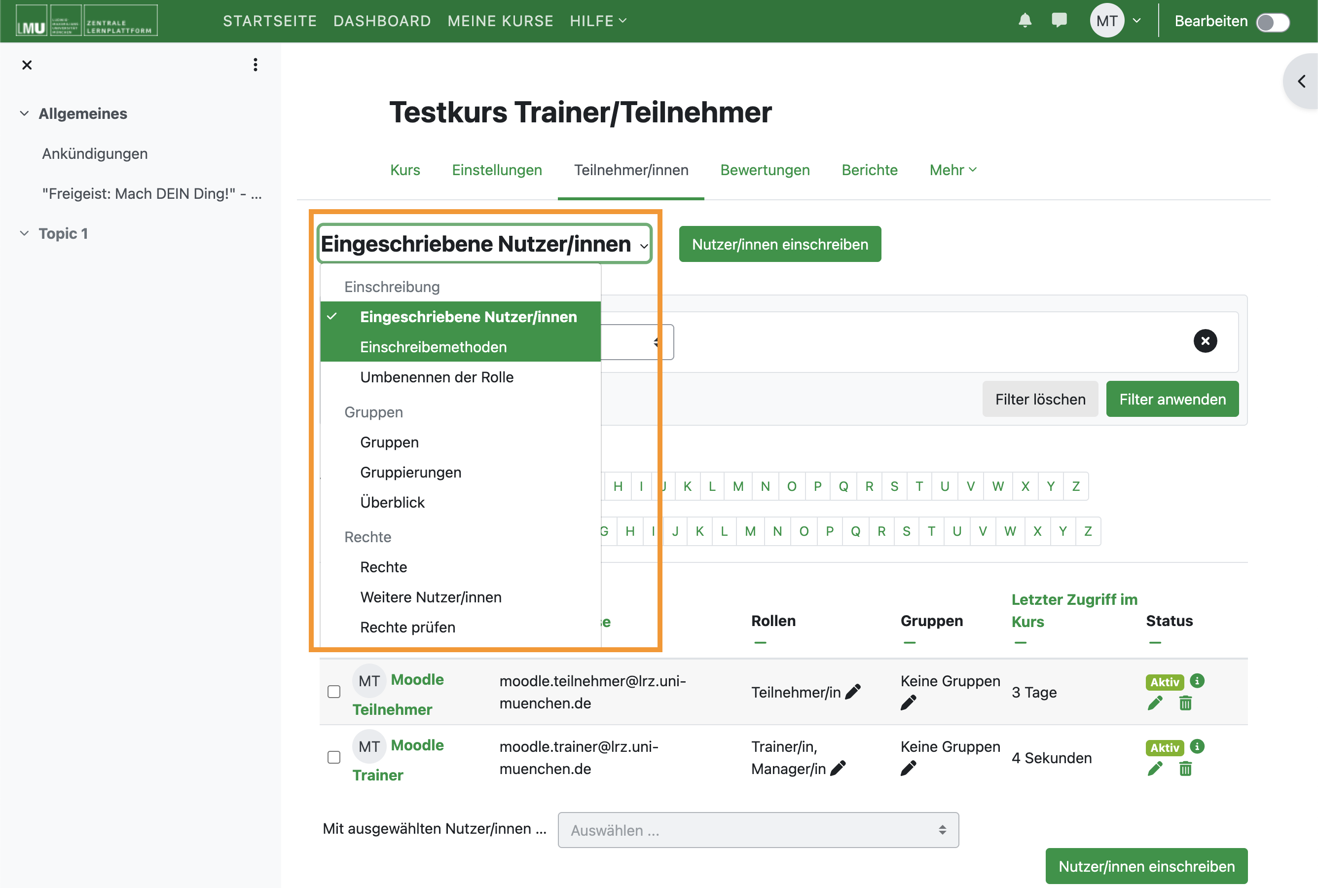 Screenshot des neuen Teilnehmerlisten-Menüs
