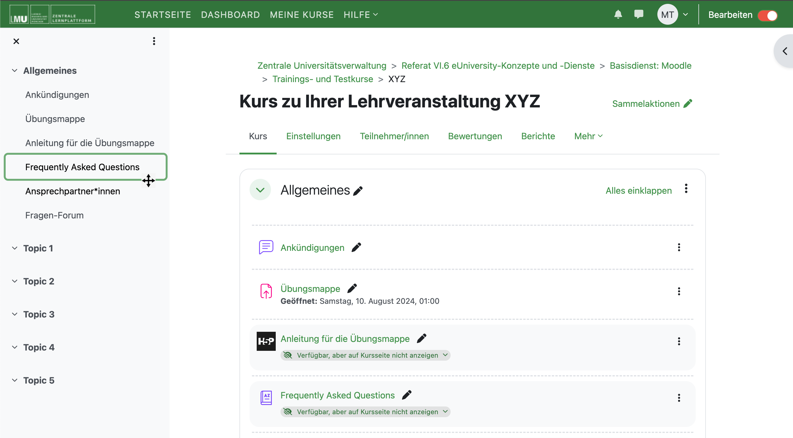 Screenshot der neuen Drag-and-Drop-Funktion im Kursindex