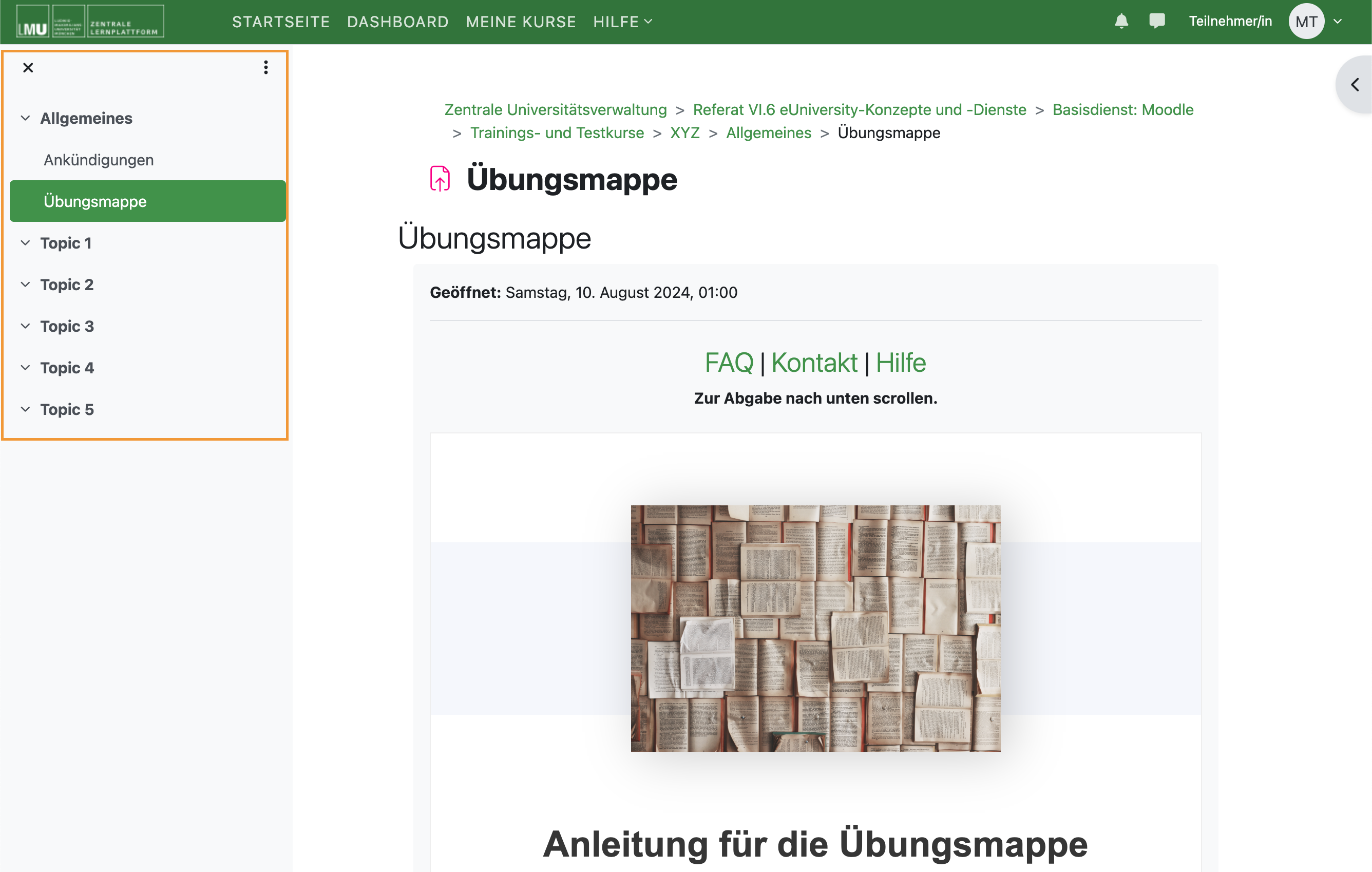Screenshot des neuen Kursindex